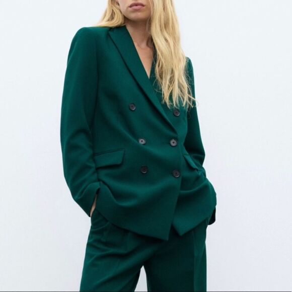 NWT Zara Tailored Double Breasted Green Blazer Size XS - Picture 1 of 15